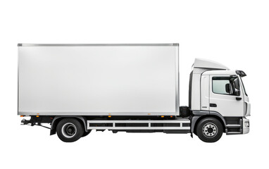 A white truck is featured on a plain white background, highlighting its clean and minimalist design. on a White or Clear Surface PNG Transparent Background.
