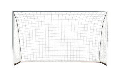 A photograph showing a soccer goal, standing alone against a plain white background, ready for play. on a White or Clear Surface PNG Transparent Background.