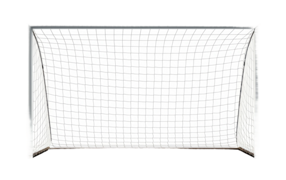A photograph showing a soccer goal, standing alone against a plain white background, ready for play. on a White or Clear Surface PNG Transparent Background.