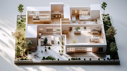 Architecture floor plan with small house model for open house layout concept. - obrazy, fototapety, plakaty