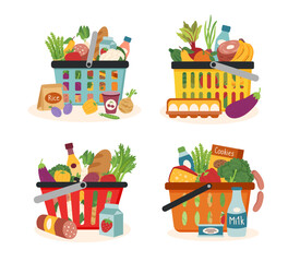 Set of shopping baskets with food. Shopping concept. Healthy food concept. © Julia Anisimova