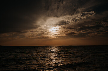 Beautiful landscape of Croatia, Croatia coast, sea and setting sun.