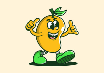 Cute mango mascot character cartoon in yellow color illustration. Isolated background