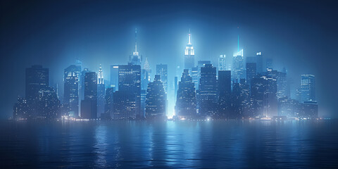 Large view of virtual large mega city at night,Blue City ,