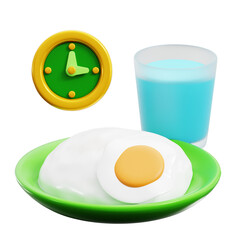food and drink with clock and cloud for sahur night meal before fasting during ramadan month 3d icon illustration render design