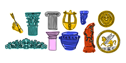 A set of colorful ancient Greek columns