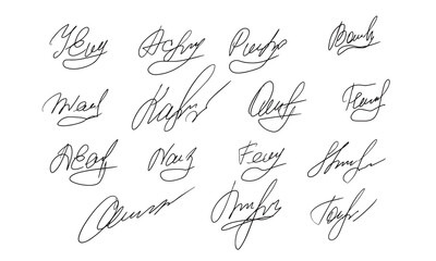 Collection of vector signatures fictitious Autograph. - obrazy, fototapety, plakaty