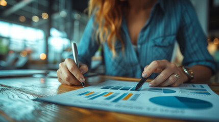 Fototapeta premium Business hand working with data analysis background