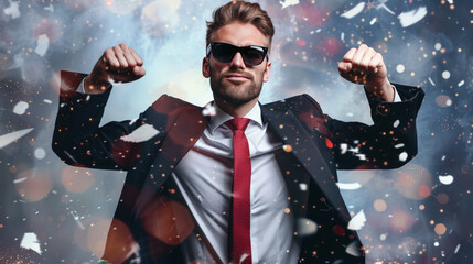 Portrait of a handsome businessman act as sucessful project - obrazy, fototapety, plakaty