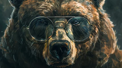 Tableaux ronds sur plexiglas Anti-reflet Lama Grizzly with glasses