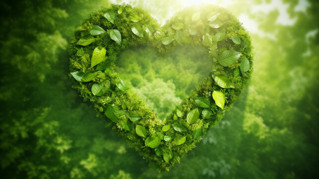 Green heart-shaped grass surrounded by leaves - Powered by Adobe