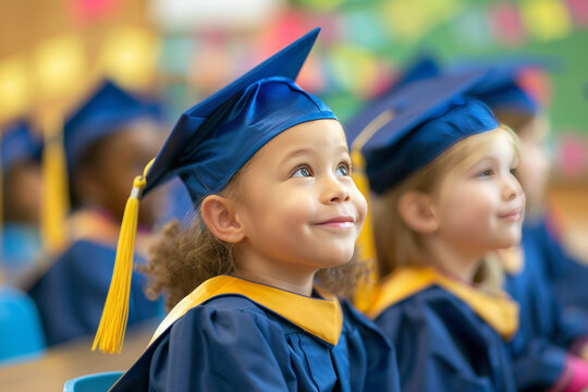 children in graduation cap , education successfully - Powered by Adobe