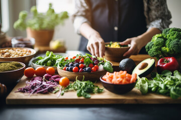 Obraz na płótnie Canvas person preparing salad , healthy lifestyle 