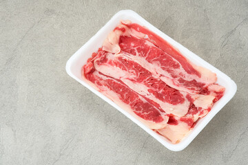 Fresh thinly sliced ​​raw beef or Shortplate
