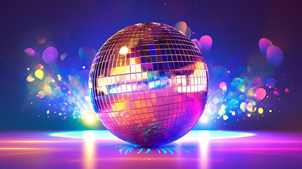 Obraz premium Disco ball sphere with colorful disco lights at party