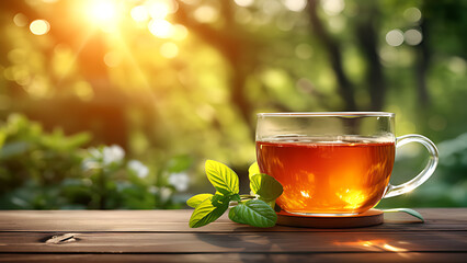 Cup of tea with mint. - obrazy, fototapety, plakaty