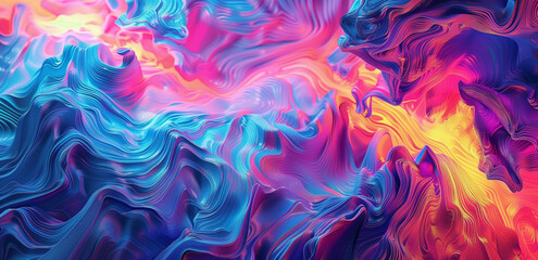 Vibrant Digital Artwork of Fluid Shapes. A vivid, abstract digital image with flowing, wave-like patterns in neon colors.