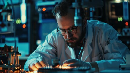 Chip engineer is working in the laboratory