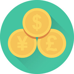 Flat round icon of coins 