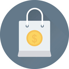 Flat round icon of shopping bag