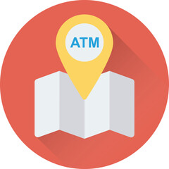 An atm locator flat round icon