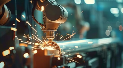 Robot arm welding pipe in factory