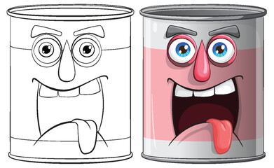 Two animated cans showing different emotions.