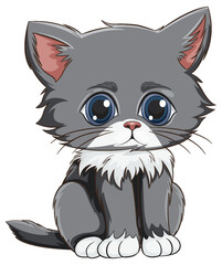 Cute grey and white kitten with big blue eyes