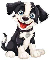 Cartoon of a cheerful puppy wearing a collar