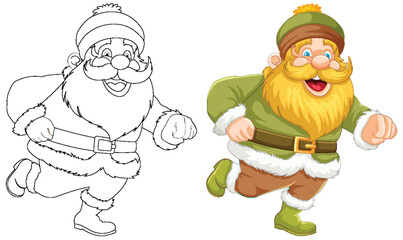Colorful and outlined versions of festive characters