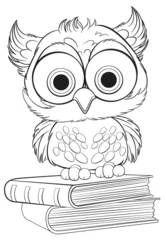 Foto auf Acrylglas Kinder Cute cartoon owl perched on hardcover books