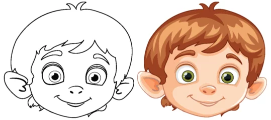 Foto auf Acrylglas Kinder Vector illustration of a boy's face, before and after coloring.