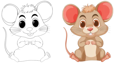Photo sur Plexiglas Enfants Two styles of a cartoon mouse, colored and line art.