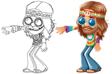 Foto auf Acrylglas Kinder Colorful and outlined hippie character in retro style