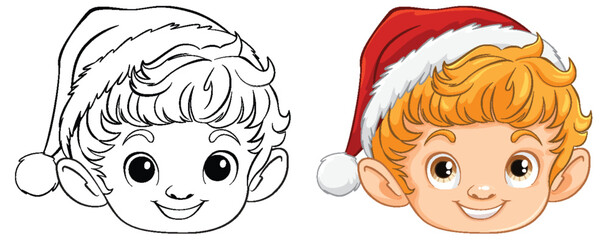 Colorful and line art of a smiling Christmas elf