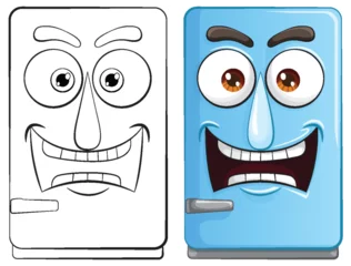 Photo sur Plexiglas Enfants Two cartoon refrigerators with contrasting emotions.