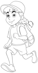 Fototapete Kinder Vector illustration of a boy running with a backpack.