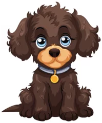 Fototapete Kinder Cute cartoon puppy with big blue eyes and collar