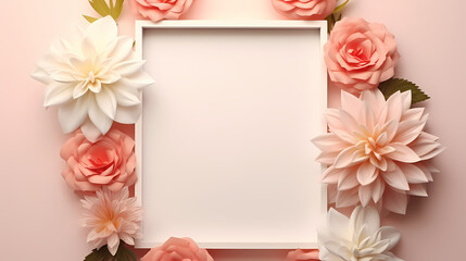 Empty flower frame with copy space for design of greeting card or invitation