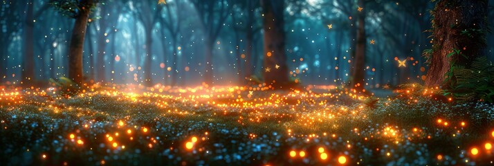 Fireflies Summer Abstract Background, Banner Image For Website, Background, Desktop Wallpaper