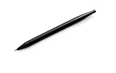 A black pen rests on top of a white surface. on a White or Clear Surface PNG Transparent Background.
