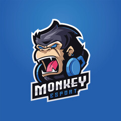 Monkey Mascot Esport Logo Design Illustration For Gaming Club