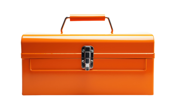 An orange briefcase with a lock on it, providing secure storage for important documents and personal belongings. on a White or Clear Surface PNG Transparent Background.