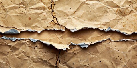 Fototapeta premium Focusing on the tear, this close-up details the texture of a torn paper photo edge