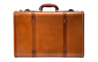 A single brown leather suitcase stands. on a White or Clear Surface PNG Transparent Background.