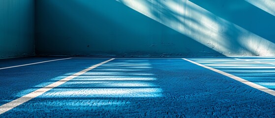 A color sports court with lines and shadows in blue - obrazy, fototapety, plakaty