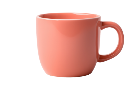 A pink coffee mug stands. on a White or Clear Surface PNG Transparent Background.