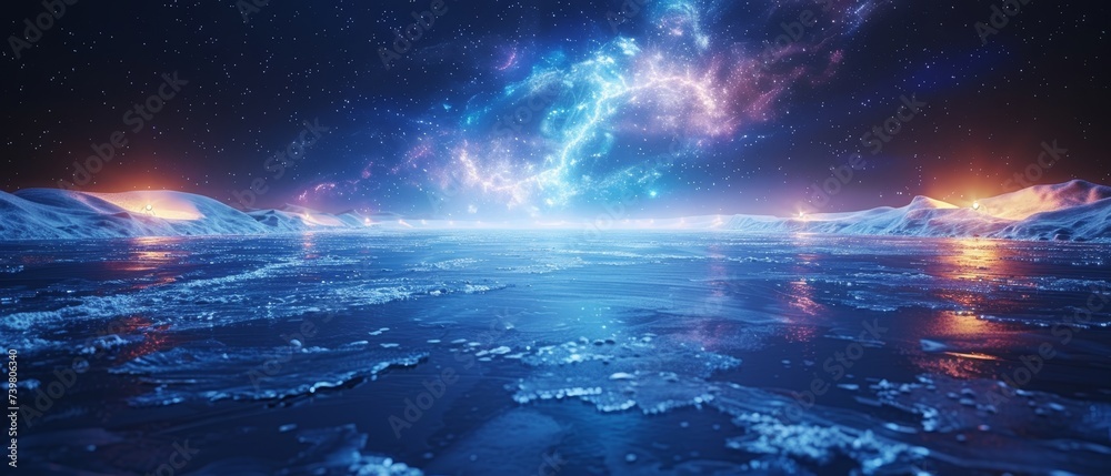Poster an empty winter background with ice rink and a spotlight shines on it. bright lighting with spotligh