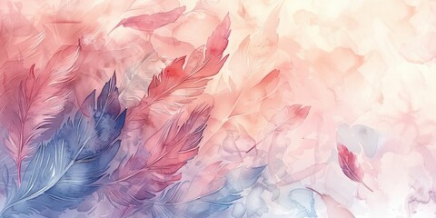 Delicate watercolor feathers, light and airy, pastel colors, ethereal touch