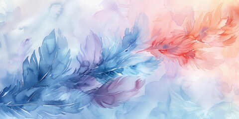 Delicate watercolor feathers depicting lightness and airiness with pastel hues for an ethereal feel